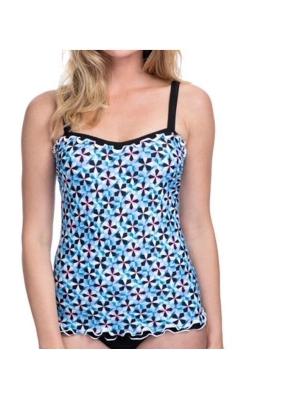 NWT Profile by Gottex Printed Lettuce Ruffle Sweetheart Tankini Swim Top